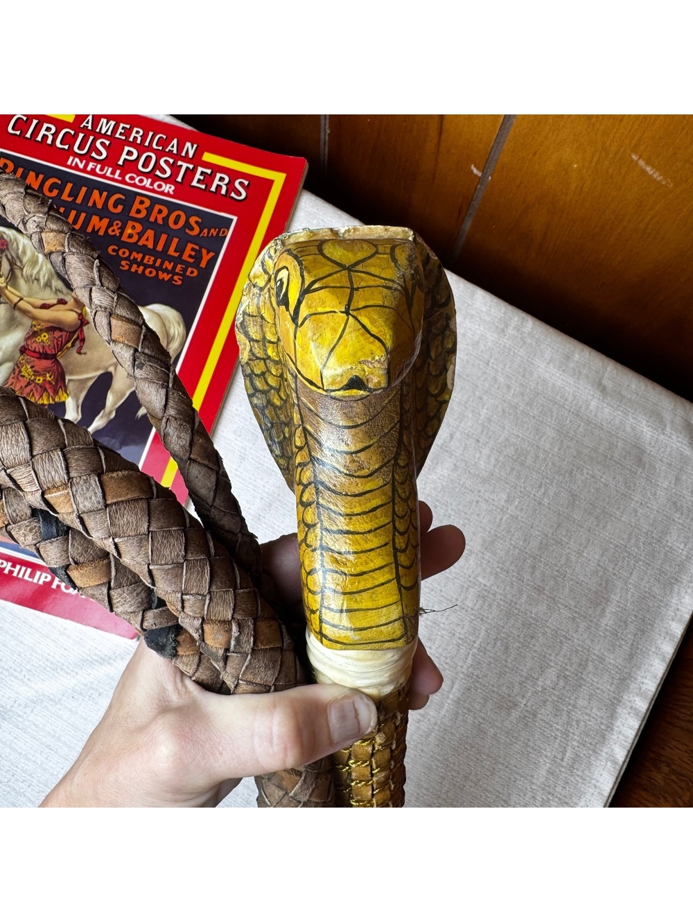 Authentic Ringling Bros Barnum Bailey Cobra Handle Lion Tamer Circus Whip - Picture 8 of 15